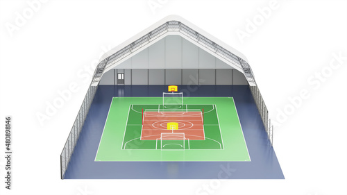 Sectional tent structure of the gym. 3D rendering.