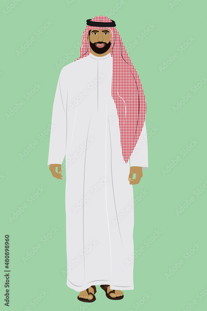 Saudi National man standing in traditional dress, vector illustration Saudi National man standing in traditional dress, vector illustration