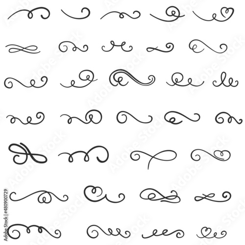 Calligraphic swirl flourish set vector elements for design