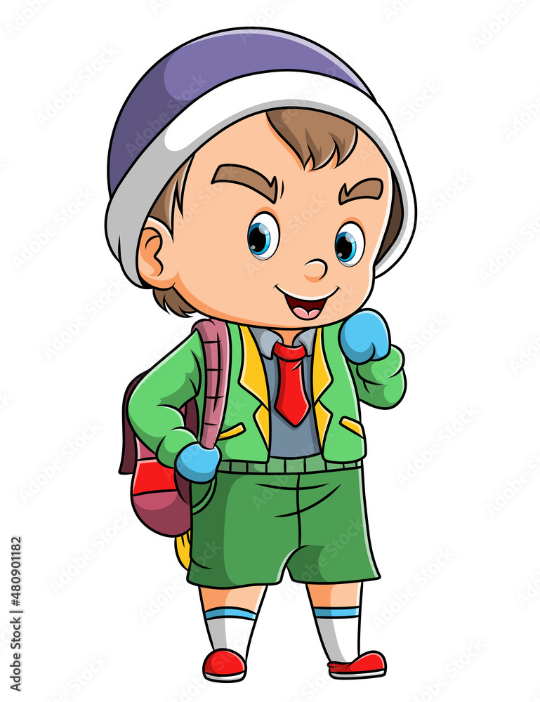 The little boy is ready for school and wearing the uniform The little boy is ready for school and wearing the uniform