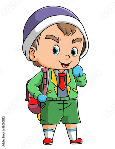 The little boy is ready for school and wearing the uniform