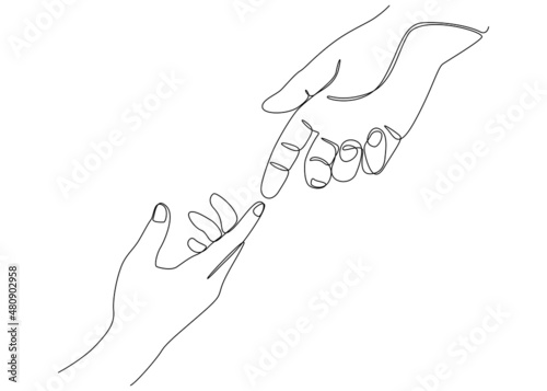 Simple continuous line drawing in shape of fingertip touch. Man and woman together, love.