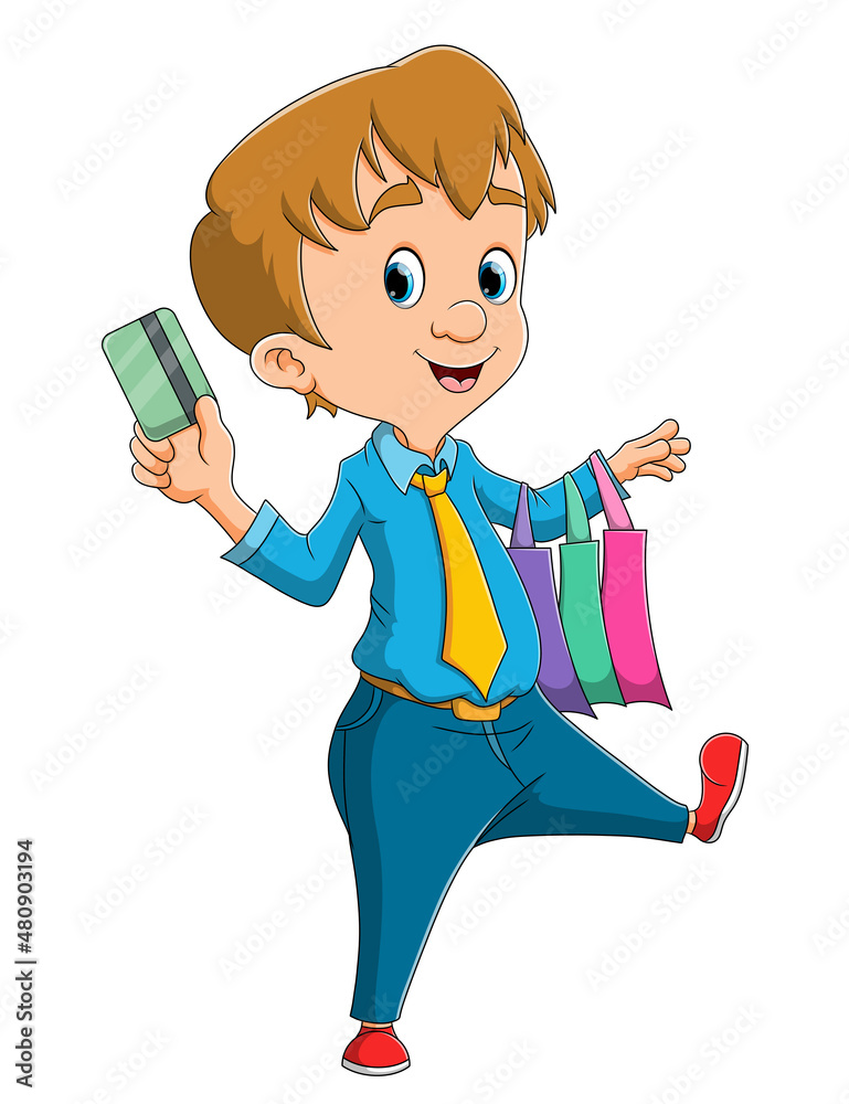 The young man is shopping with the credit card The young man is shopping with the credit card