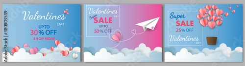 Set of Valentines day sale banners.Valentines Day social media banner.Vector wallpaper, flyers, invitation, website banners, online shopping,posters, brochure.Love Day Spesial Offer.