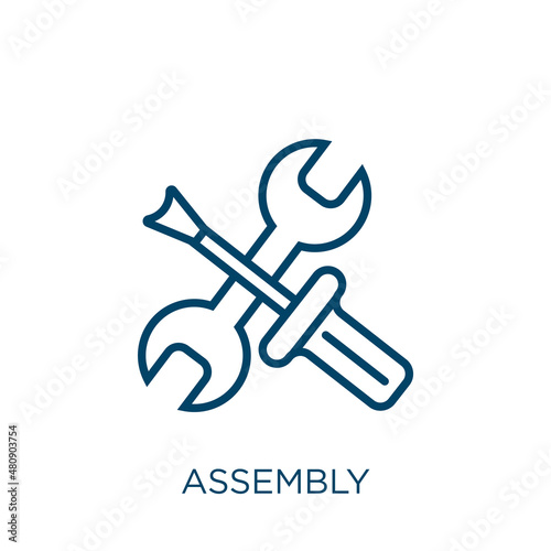 assembly icon. Thin linear assembly, technology, industry outline icon isolated on white background. Line vector assembly sign, symbol for web and mobile