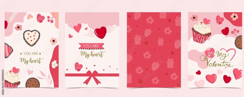 Collection of valentine’s day background set with heart.Editable vector illustration for website, invitation,postcard and sticker