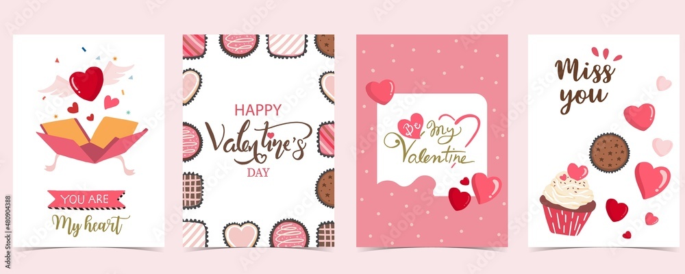 Collection of valentine’s day background set with heart.Editable vector illustration for website, invitation,postcard and sticker