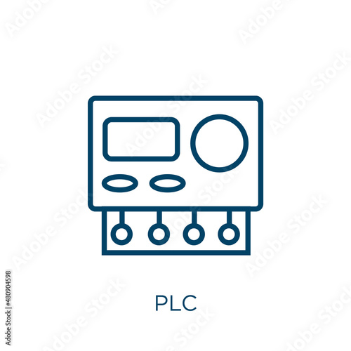 plc icon. Thin linear plc, automation, system outline icon isolated on white background. Line vector plc sign, symbol for web and mobile photo