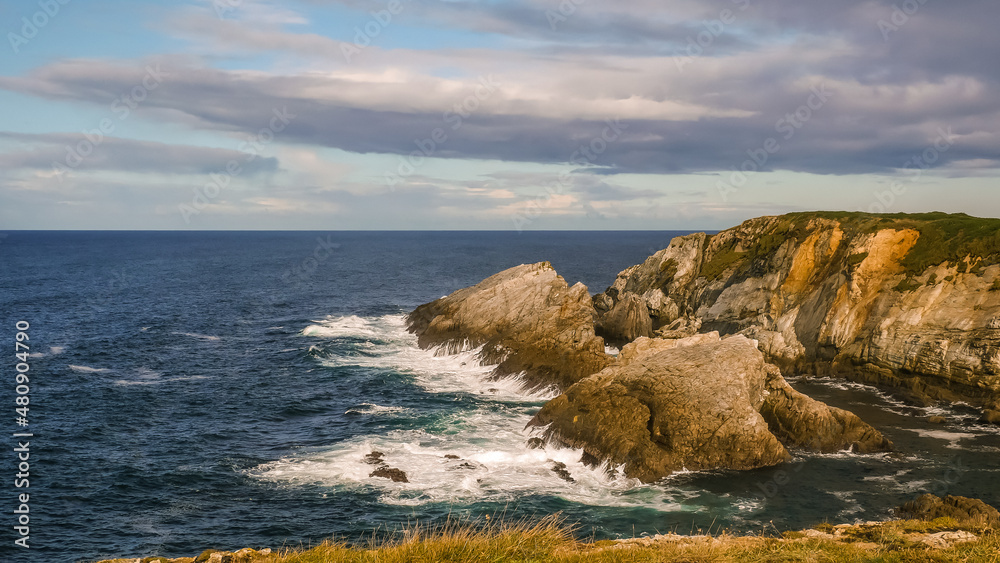 Sea view with cliffs landscape on north Spain. Atlantic Ocean coast.
