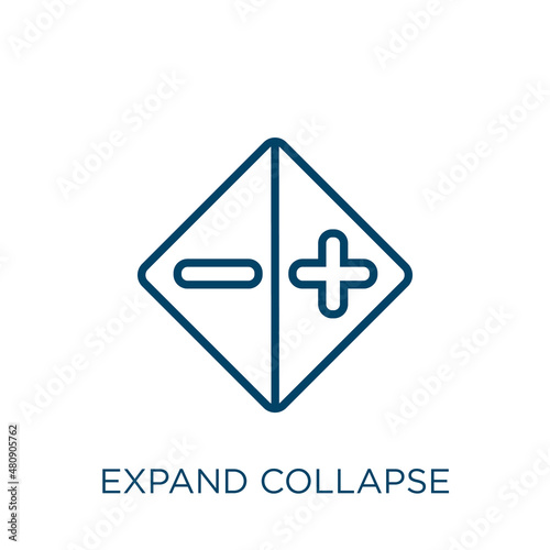 expand collapse icon. Thin linear expand collapse, expand, decrease outline icon isolated on white background. Line vector expand collapse sign, symbol for web and mobile