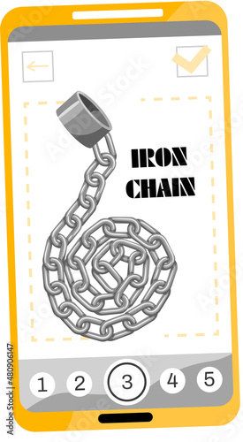 Modern internet and social networks addiction metaphor. Iron chain on smartphone screen, dominance of gadgets. Flat vector concept social media and internet nomophobia and digital detox illustration