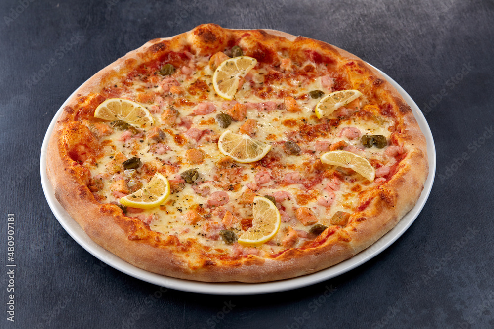 fresh pizza on the white plate fresh pizza on the white plate