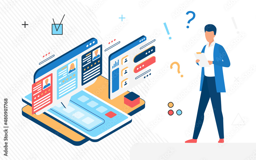 © lembergvector - Identifying and screening potential candidates profiles. Interviewing process with matching test task