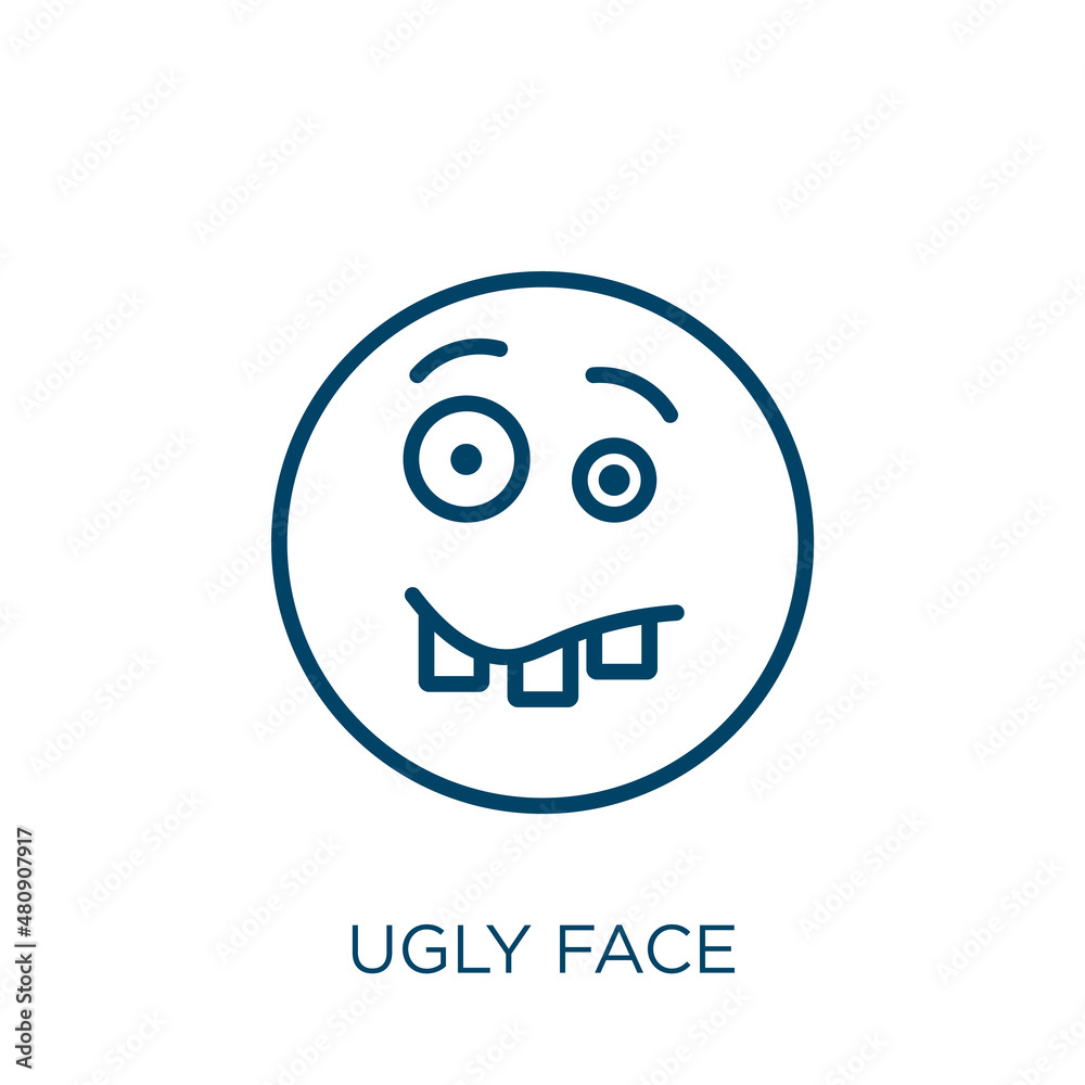 ugly face icon. Thin linear ugly face, face, character outline icon