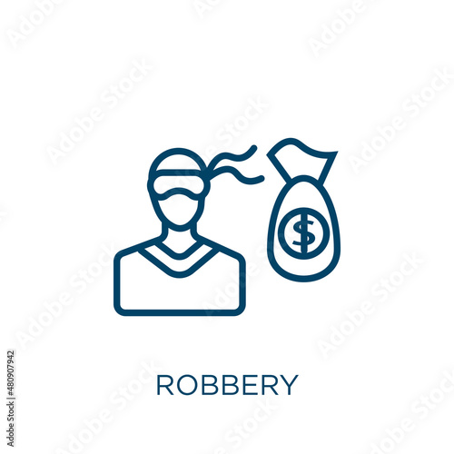 robbery icon. Thin linear robbery, protection, safety outline icon isolated on white background. Line vector robbery sign, symbol for web and mobile