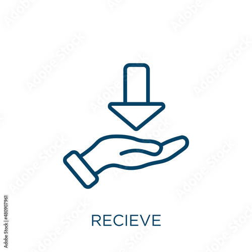 recieve icon. Thin linear recieve, communication, send outline icon isolated on white background. Line vector recieve sign, symbol for web and mobile photo