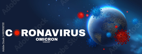 Coronavirus. Omicronn version. Earth planet under virus attack