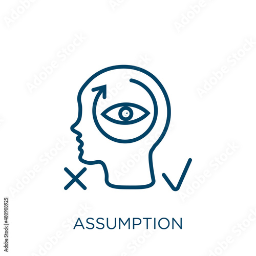 assumption icon. Thin linear assumption, idea, people outline icon isolated on white background. Line vector assumption sign, symbol for web and mobile photo