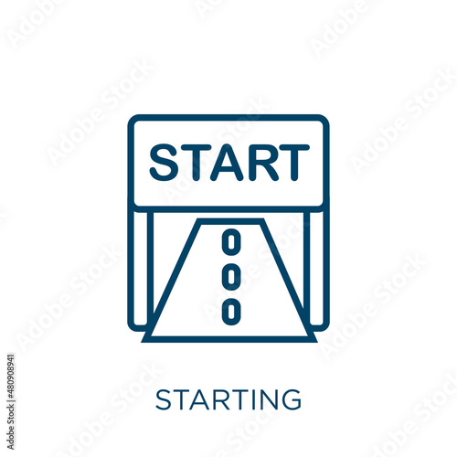 starting icon. Thin linear starting, business, start outline icon isolated on white background. Line vector starting sign, symbol for web and mobile