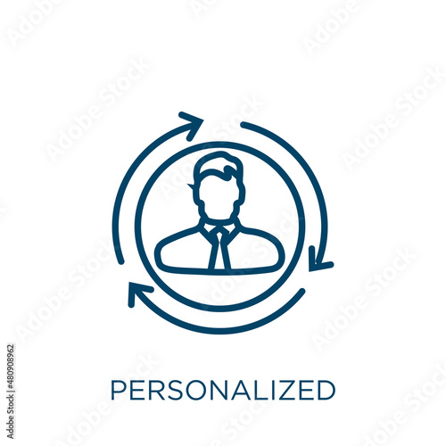personalized icon. Thin linear personalized, person, people outline icon isolated on white background. Line vector personalized sign, symbol for web and mobile