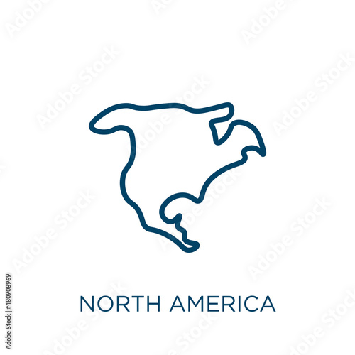 north america icon. Thin linear north america, america, geography outline icon isolated on white background. Line vector north america sign, symbol for web and mobile photo