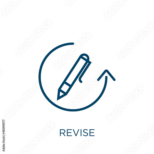 revise icon. Thin linear revise, arrow, reload outline icon isolated on white background. Line vector revise sign, symbol for web and mobile photo