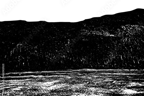 Grunge old rustic vintage relief of rural stony cliff. Uneven aged quarry bluff of geology hard strata. Crannied bumpy stiff tectonic land hillside. Dirtied shabby rough craggy 3D medieval design