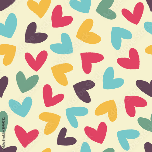 Wallpaper Mural Retro style. Seamless pattern with hand drawn heart. Hearts painted dry brush. Ink illustration.  Torontodigital.ca