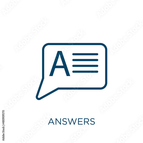 answers icon. Thin linear answers, answer, idea outline icon isolated on white background. Line vector answers sign, symbol for web and mobile