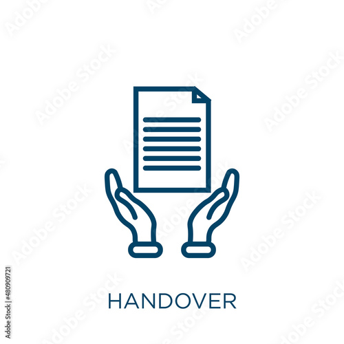 handover icon. Thin linear handover, agent, auto outline icon isolated on white background. Line vector handover sign, symbol for web and mobile