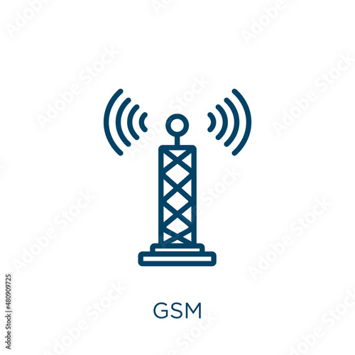 gsm icon. Thin linear gsm, internet, phone outline icon isolated on white background. Line vector gsm sign, symbol for web and mobile photo