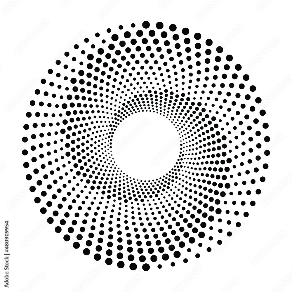 Halftone circular frame logo. Circle dots isolated on the white background. Fabric design element.Halftone circle dots texture. Vector design element for various purposes.