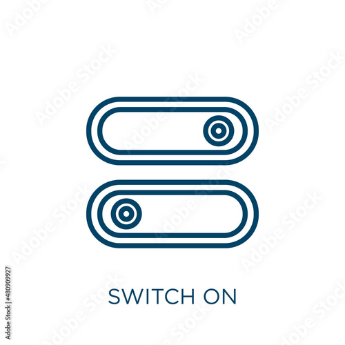 switch on icon. Thin linear switch on, switch, button outline icon isolated on white background. Line vector switch on sign, symbol for web and mobile
