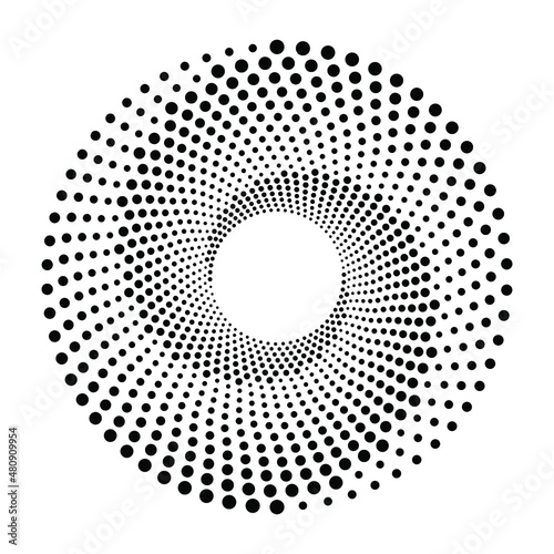 Halftone circular frame logo. Circle dots isolated on the white background. Fabric design element.Halftone circle dots texture. Vector design element for various purposes.