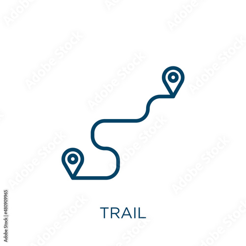 trail icon. Thin linear trail, holiday, hiking outline icon isolated on white background. Line vector trail sign, symbol for web and mobile