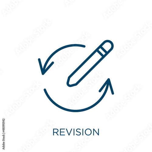revision icon. Thin linear revision, arrow, reload outline icon isolated on white background. Line vector revision sign, symbol for web and mobile