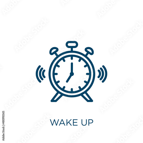 wake up icon. Thin linear wake up, wake, up outline icon isolated on white background. Line vector wake up sign, symbol for web and mobile
