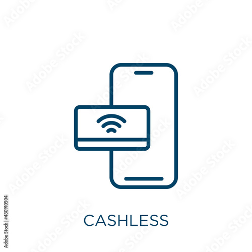 cashless icon. Thin linear cashless, payment, card outline icon isolated on white background. Line vector cashless sign, symbol for web and mobile photo