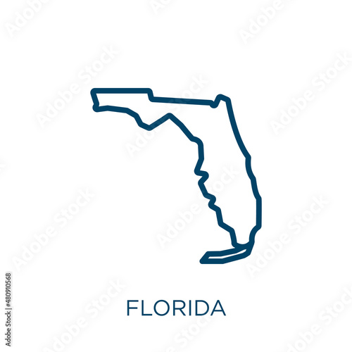 florida icon. Thin linear florida, usa, america outline icon isolated on white background. Line vector florida sign, symbol for web and mobile