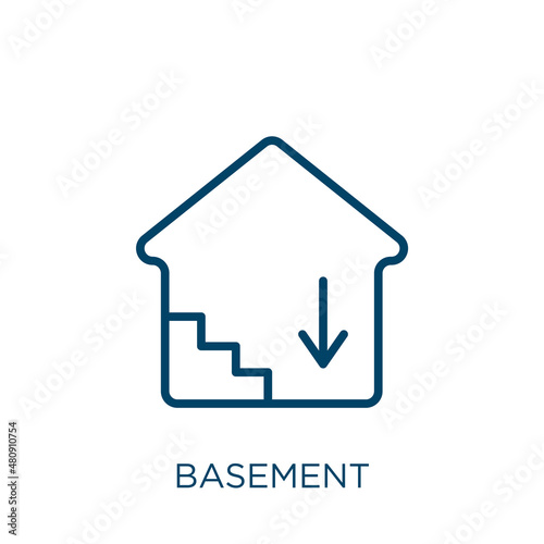 basement icon. Thin linear basement, home, house outline icon isolated on white background. Line vector basement sign, symbol for web and mobile photo