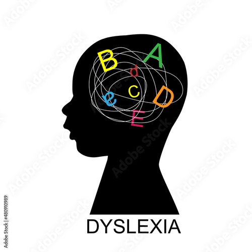 Silhouette of a child with dyslexia vector photo