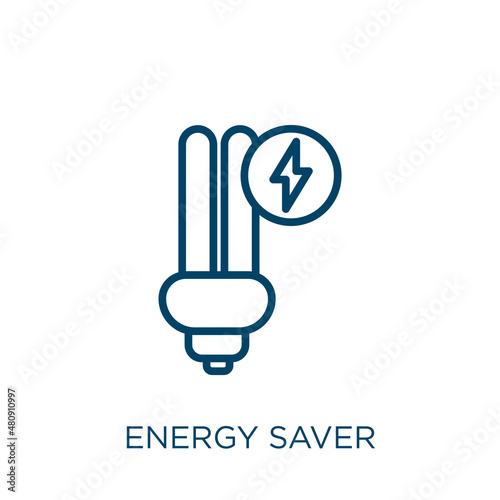 energy saver icon. Thin linear energy saver, eco, energy outline icon isolated on white background. Line vector energy saver sign, symbol for web and mobile