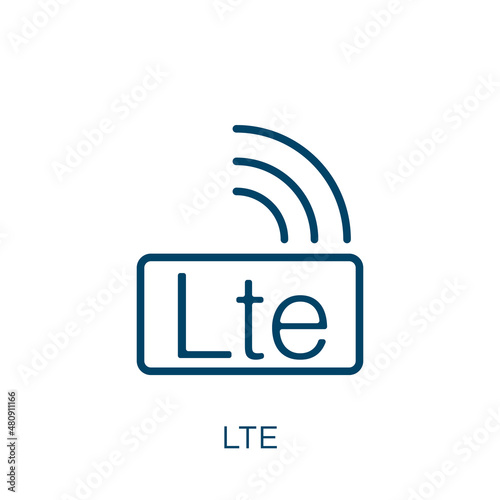 lte icon. Thin linear lte, internet, network outline icon isolated on white background. Line vector lte sign, symbol for web and mobile