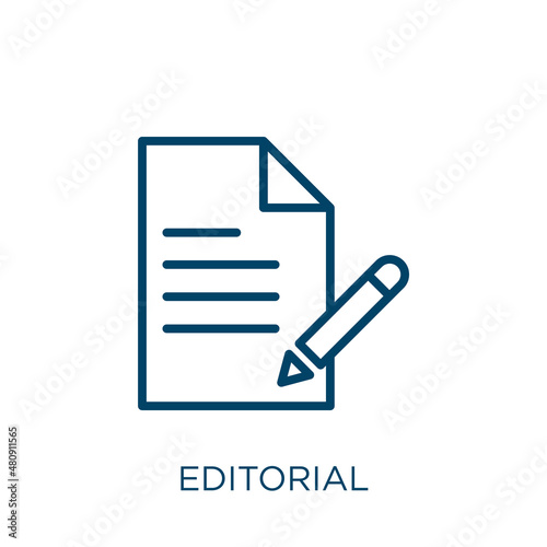 editorial icon. Thin linear editorial, business, marketing outline icon isolated on white background. Line vector editorial sign, symbol for web and mobile