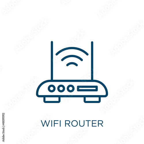 wifi router icon. Thin linear wifi router, router, network outline icon isolated on white background. Line vector wifi router sign, symbol for web and mobile