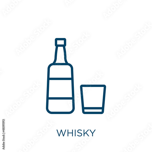 whisky icon. Thin linear whisky, alcohol, drink outline icon isolated on white background. Line vector whisky sign, symbol for web and mobile