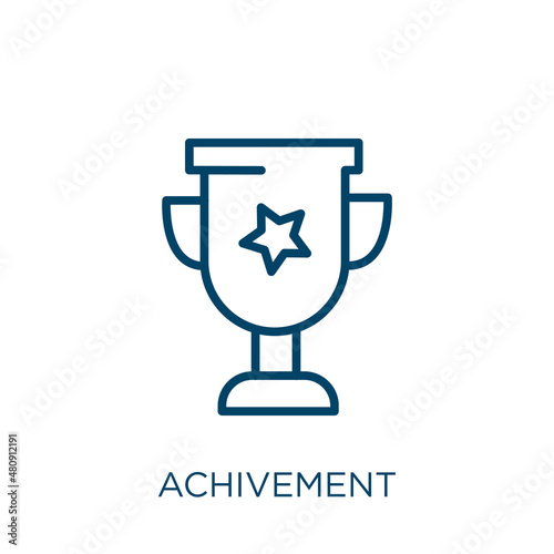 achivement icon. Thin linear achivement, success, champion outline icon isolated on white background. Line vector achivement sign, symbol for web and mobile photo