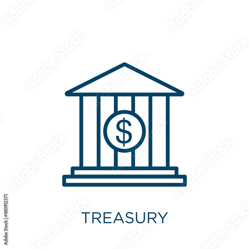 treasury icon. Thin linear treasury, gold, golden outline icon isolated on white background. Line vector treasury sign, symbol for web and mobile photo