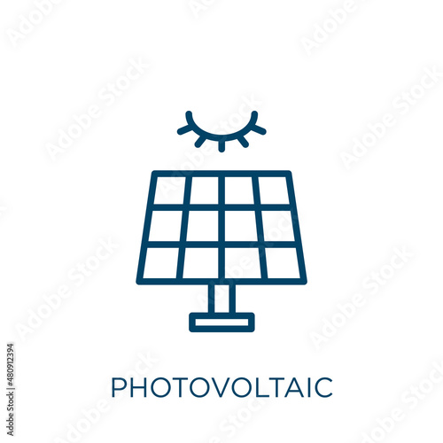 photovoltaic icon. Thin linear photovoltaic, energy, renewable outline icon isolated on white background. Line vector photovoltaic sign, symbol for web and mobile