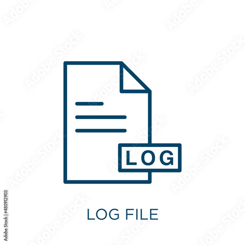 log file icon. Thin linear log file, file, log outline icon isolated on white background. Line vector log file sign, symbol for web and mobile photo